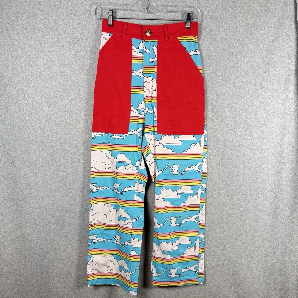 Big Bud Press Heaven Can't Wait Pants Womens XXS Red Clouds Work Style